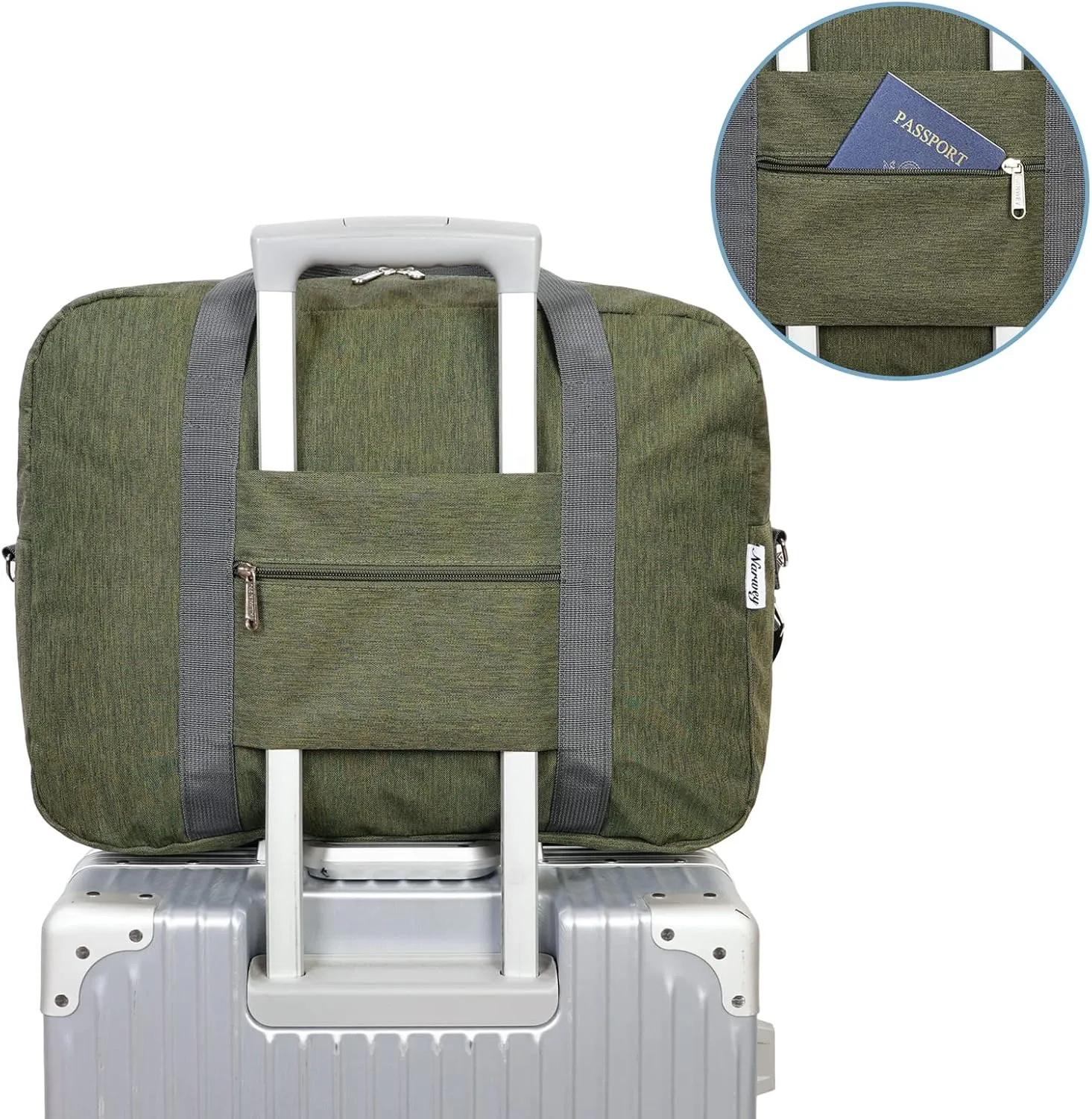For Spirit Airlines Personal Item Bag 18x14x8 Foldable Travel Duffel Bag Tote Duffle Carry on Luggage for Women and Men 30L (Army Green (With Shoulder Strap))