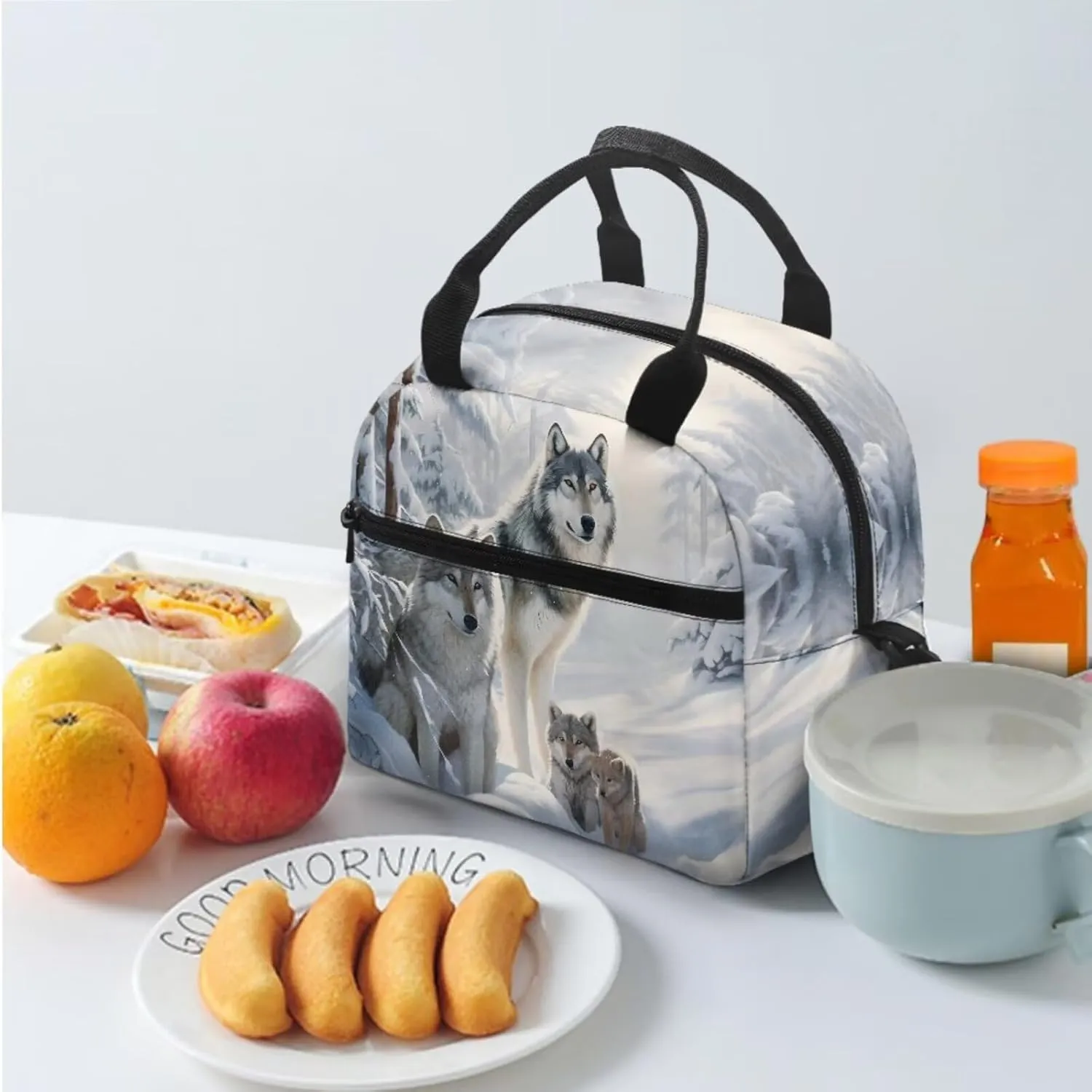 FOR U DESIGNS 17 Inch Wolf Backpack Set Lightweight Large Capacity Bookbag and Lunch Box Set for Elementary Kindergarten Girls 3 Piece School Bag 5th Grade