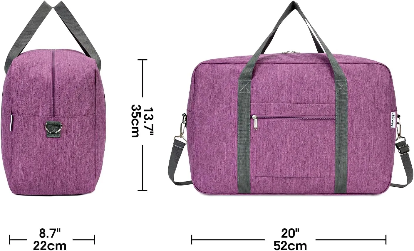 For United Airlines Foldable Carry on Bag 22x14x9 Travel Duffel Bag Packable luggage Duffle for Women and Men 40L (Dark Purple)