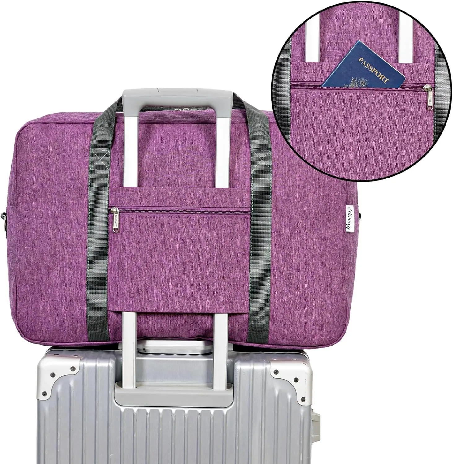 For United Airlines Foldable Carry on Bag 22x14x9 Travel Duffel Bag Packable luggage Duffle for Women and Men 40L (Dark Purple)