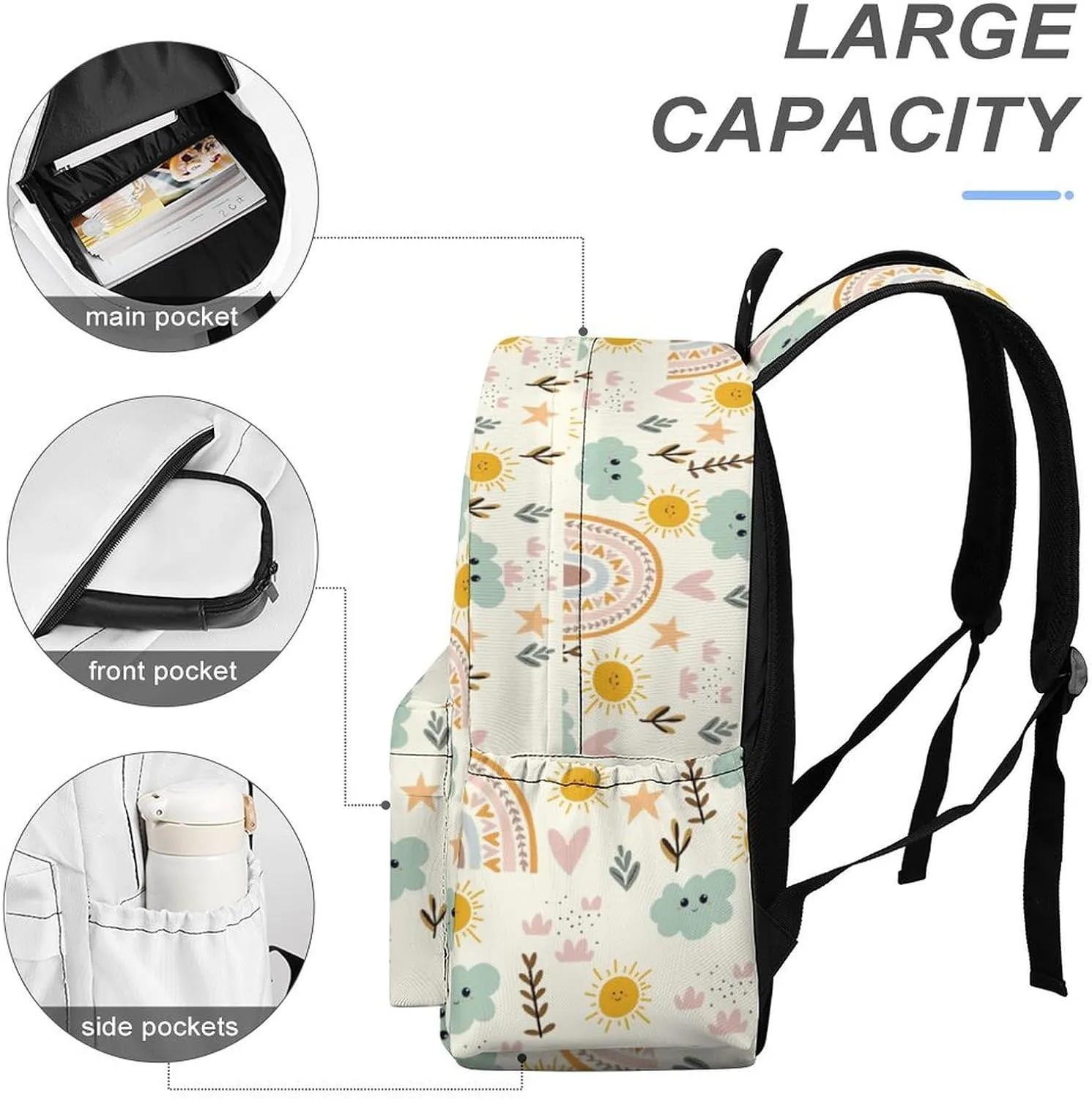 Fox Backpack for Boys Kids Girls School Bag 16.5 Inch Cartoon Fox Bookbag Travel Backpack
