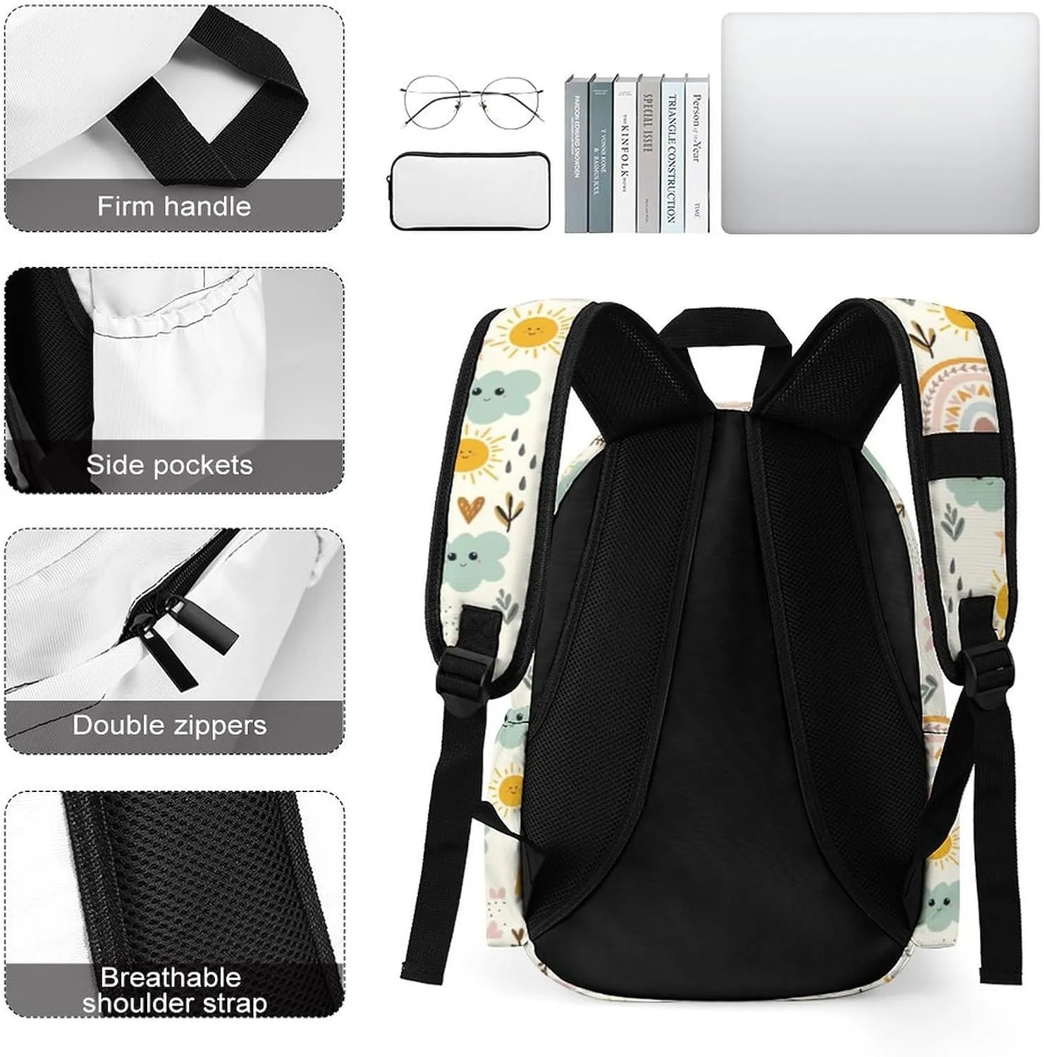 Fox Backpack for Boys Kids Girls School Bag 16.5 Inch Cartoon Fox Bookbag Travel Backpack