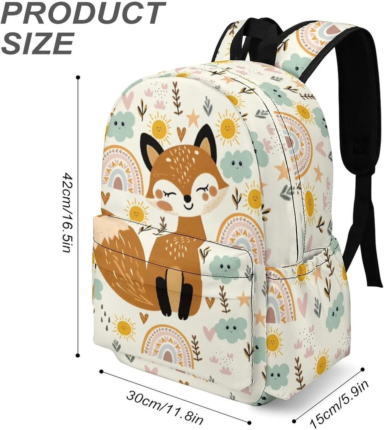 Fox Backpack for Boys Kids Girls School Bag 16.5 Inch Cartoon Fox Bookbag Travel Backpack