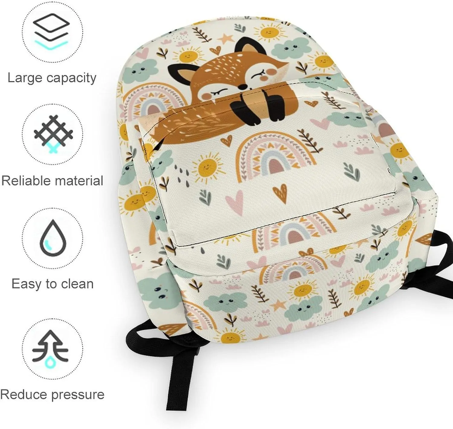 Fox Backpack for Boys Kids Girls School Bag 16.5 Inch Cartoon Fox Bookbag Travel Backpack