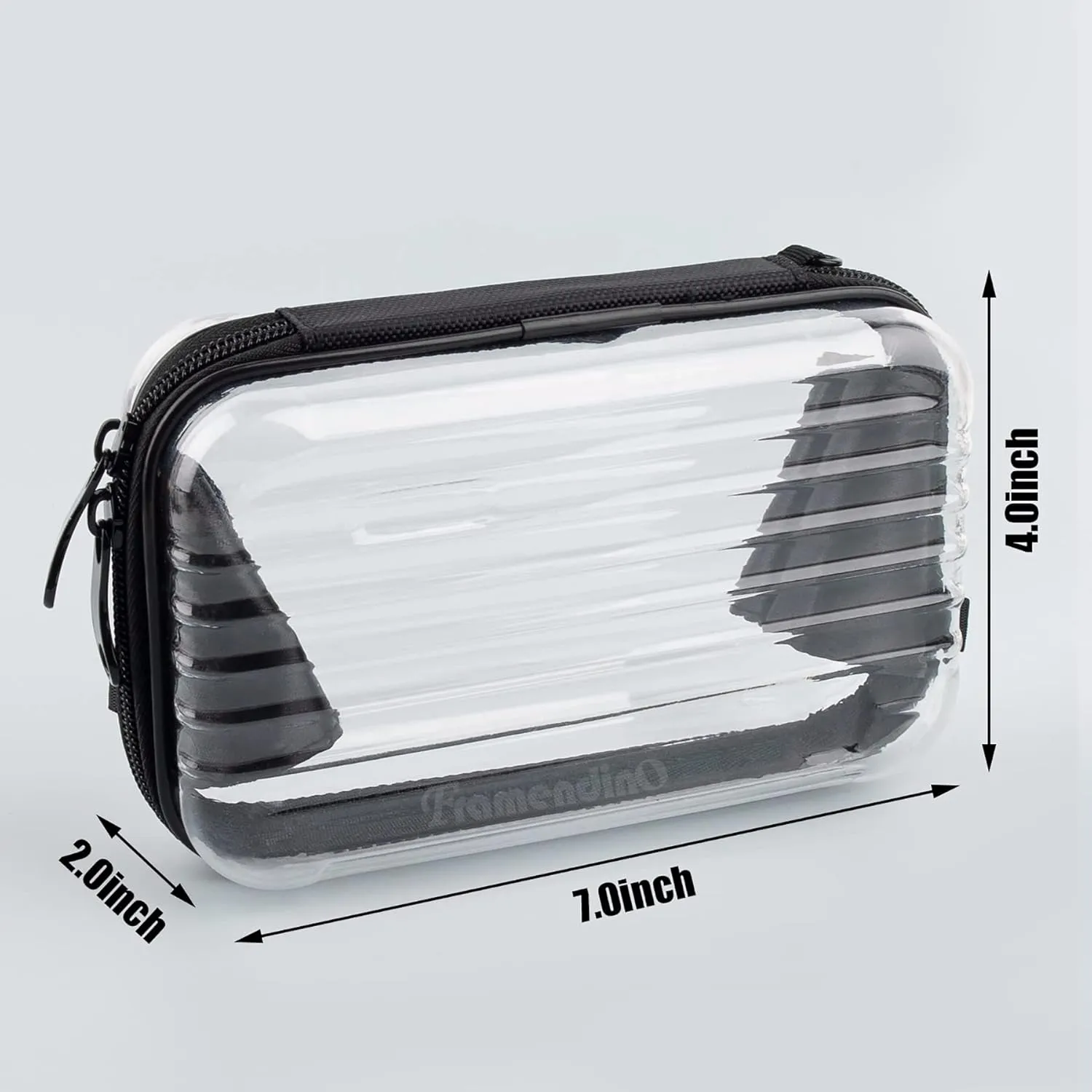 Framendino, Transparent Hard Shell Cosmetics Case Carrying Bag for Toiletry Mini Cross Body with Detachable Grip Rope and Shoulder Strap Women
