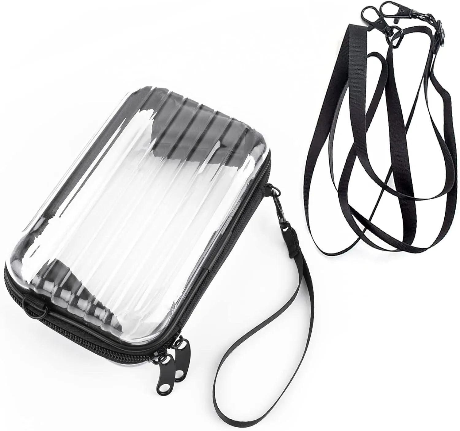 Framendino, Transparent Hard Shell Cosmetics Case Carrying Bag for Toiletry Mini Cross Body with Detachable Grip Rope and Shoulder Strap Women