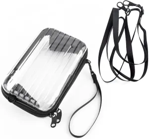 Framendino, Transparent Hard Shell Cosmetics Case Carrying Bag for Toiletry Mini Cross Body with Detachable Grip Rope and Shoulder Strap Women