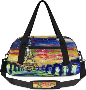 France Paris Eiffel Tower Duffel Bag for Women Men Travel Bag Small Gym Bag Waterproof Workout Overnight Tote Bag for Sport Dance Weekend Yoga