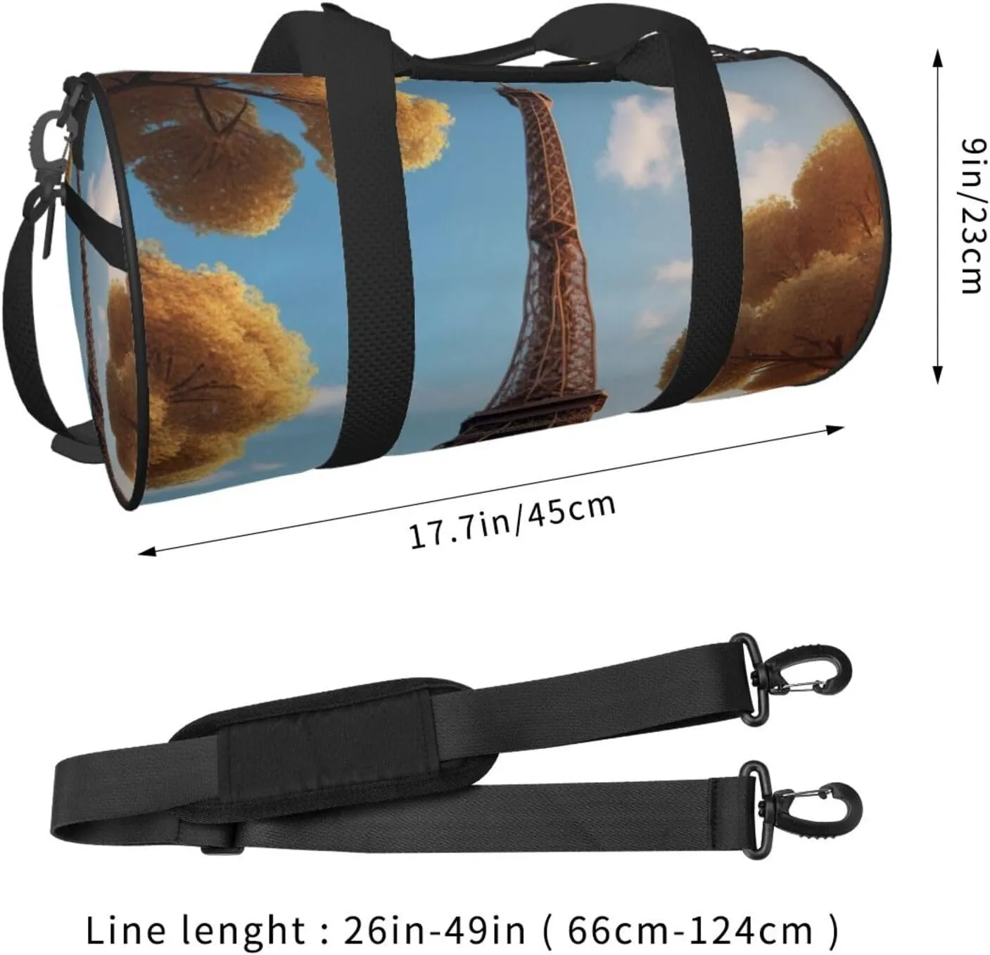 French Paris Tour Eiffel Tower Printed Travel Bag,Round Personal Item Storage bag,Foldie Duffel Bag for Traveling Vacation,Fitness,Sports
