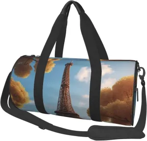 French Paris Tour Eiffel Tower Printed Travel Bag,Round Personal Item Storage bag,Foldie Duffel Bag for Traveling Vacation,Fitness,Sports