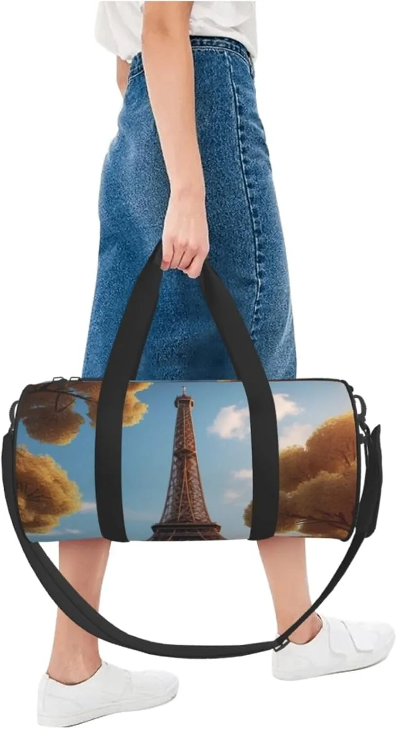 French Paris Tour Eiffel Tower Printed Travel Bag,Round Personal Item Storage bag,Foldie Duffel Bag for Traveling Vacation,Fitness,Sports
