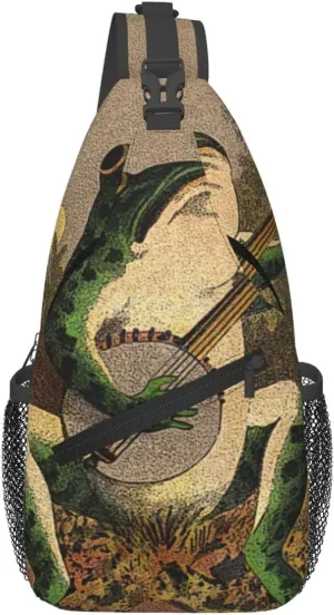 Frog Playing Banjo Crossbody Backpack Dachshunds Dog Chest Bag Lightweight One Strap Backpack Multipurpose Travel Hiking For Men Women