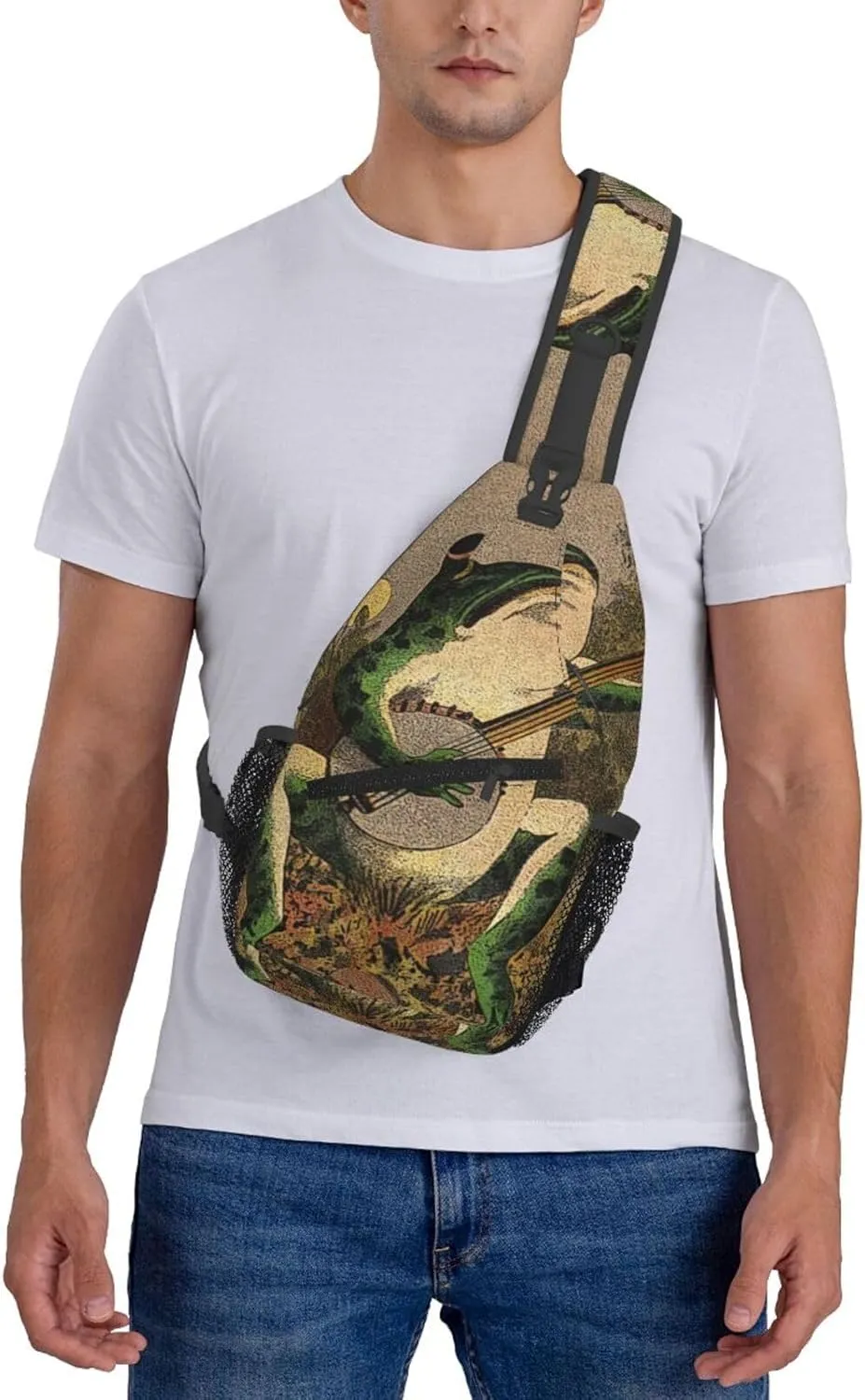 Frog Playing Banjo Crossbody Backpack Dachshunds Dog Chest Bag Lightweight One Strap Backpack Multipurpose Travel Hiking For Men Women