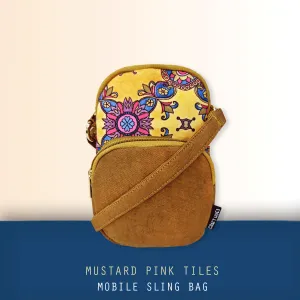Front Pocket Mobile Sling- Mustard-Pink Tile