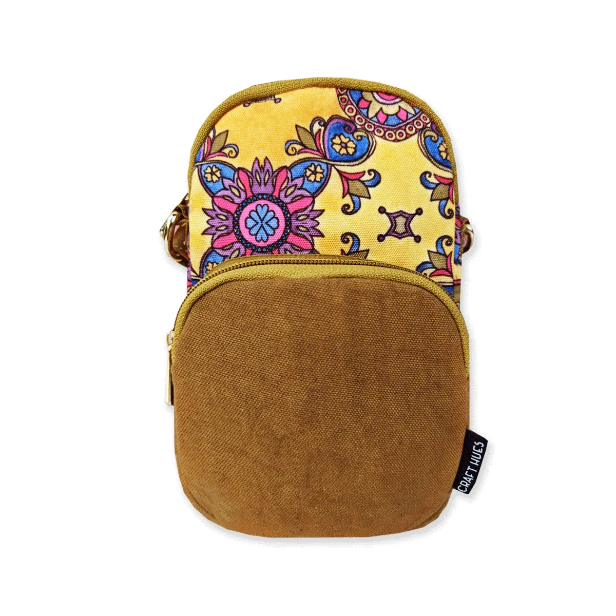 Front Pocket Mobile Sling- Mustard-Pink Tile