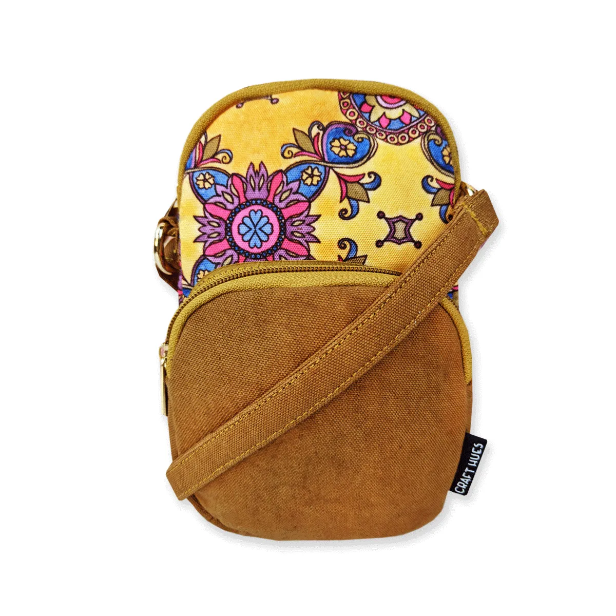 Front Pocket Mobile Sling- Mustard-Pink Tile