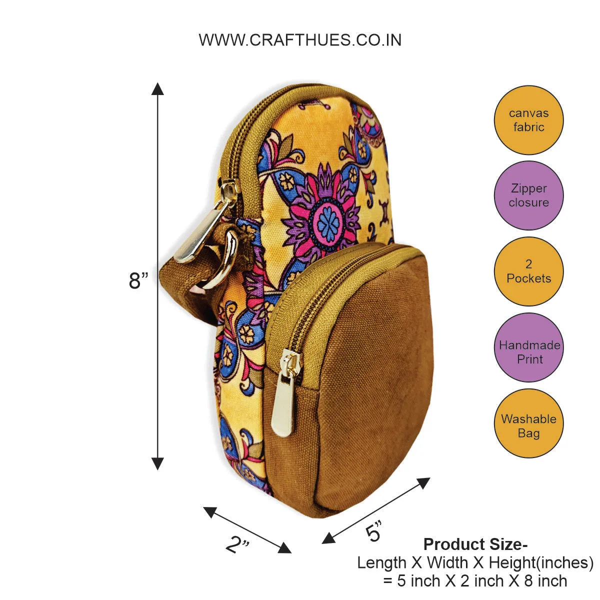 Front Pocket Mobile Sling- Mustard-Pink Tile