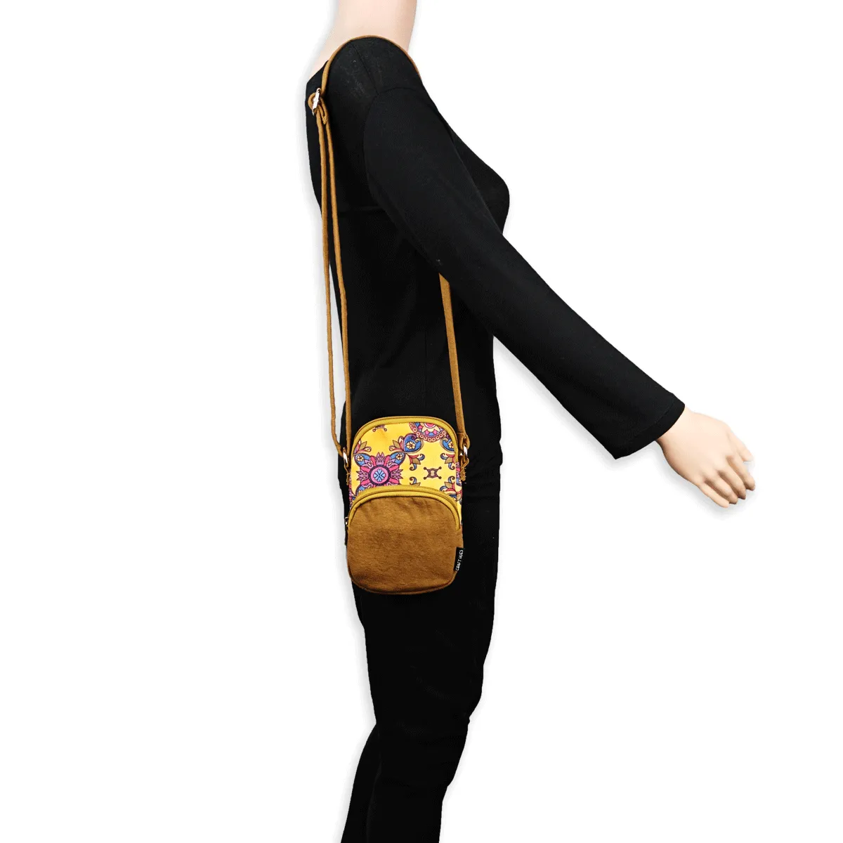 Front Pocket Mobile Sling- Mustard-Pink Tile