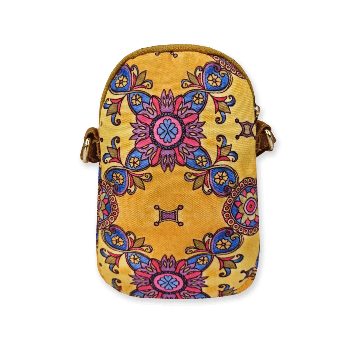 Front Pocket Mobile Sling- Mustard-Pink Tile