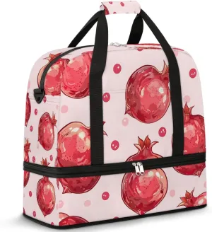 Fruit Pomegranate Travel Duffel Bag for Women Men Weekender Overnight Bag with Shoe Compartment Foldable Sports Gym Luggage Bag