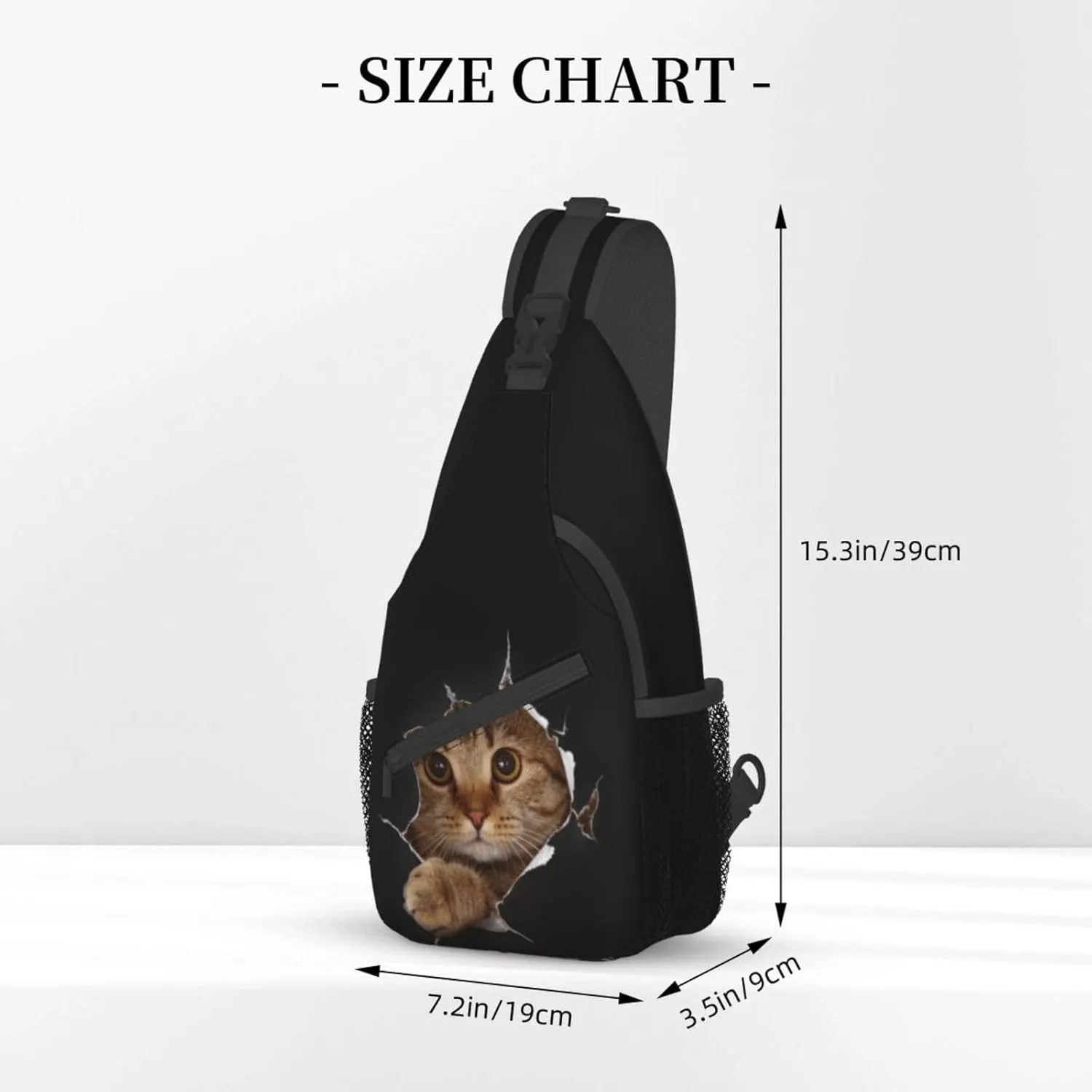 Funny Cat in Hole Black Small Sling Bag for Women Men Crossbody Backpack Casual Hiking Daypack Chest Shoulder Bag with Adjustable Strap