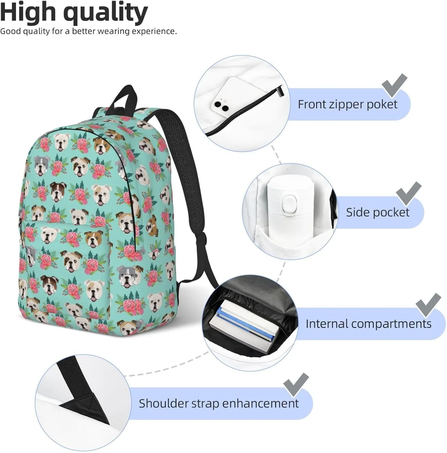 Funny English Dog print Duffel Bag, Lightweight Duffel Bag, Casual Backpack, 17.7 x 6.3 x 12.2 inches