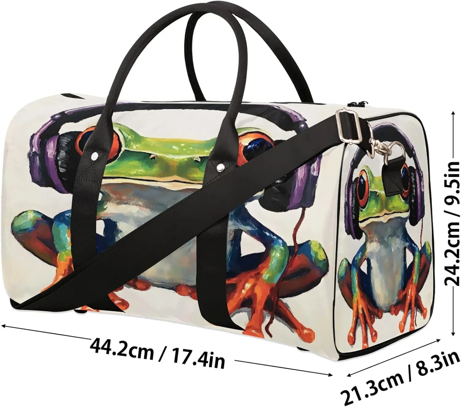 Funny Frog Duffle Bag for Travel, Overnight Weekend Gym Carry On Luggage Bag, Cute Travel Duffel Bag for Men Women
