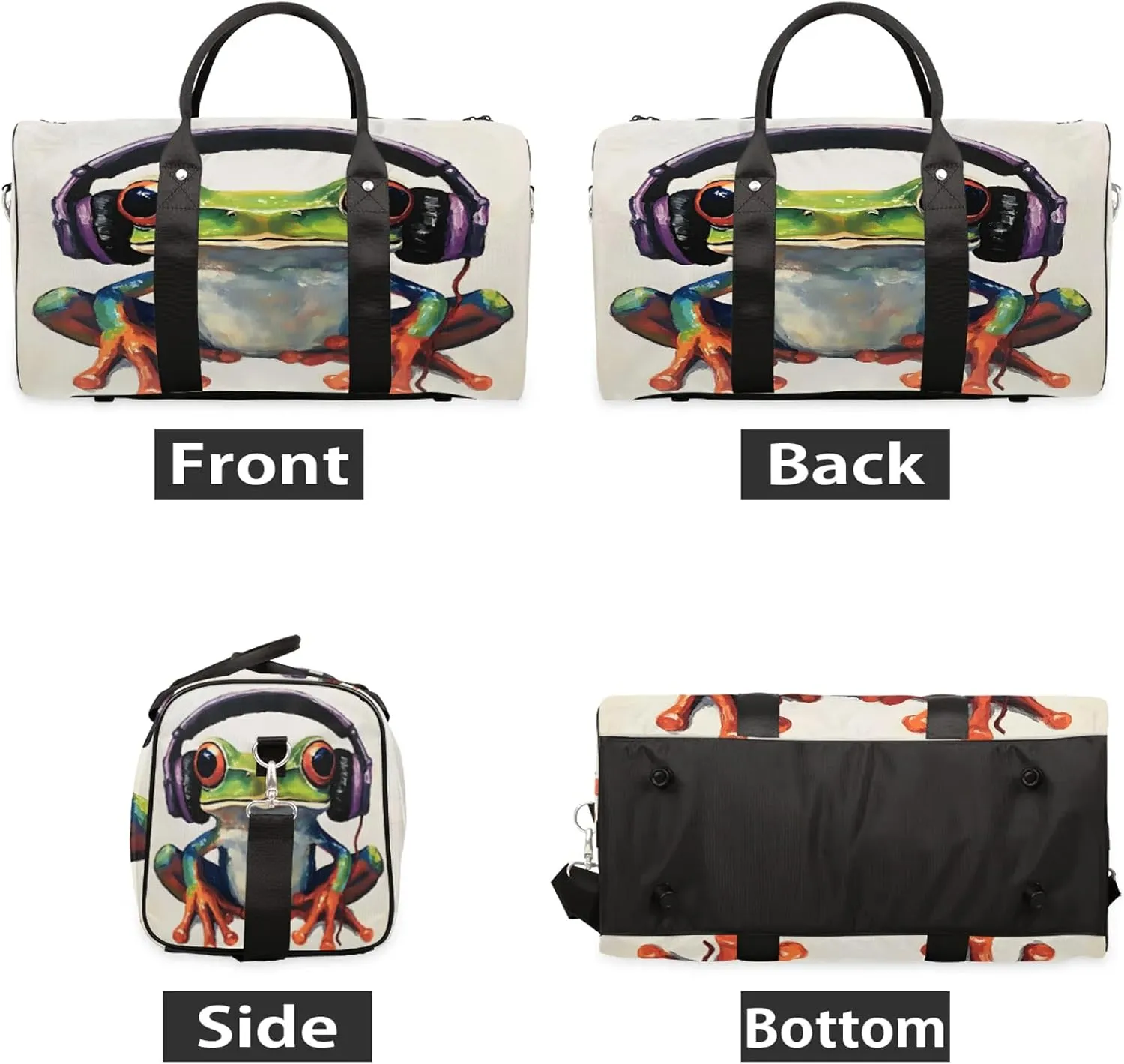 Funny Frog Duffle Bag for Travel, Overnight Weekend Gym Carry On Luggage Bag, Cute Travel Duffel Bag for Men Women
