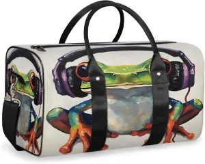 Funny Frog Duffle Bag for Travel, Overnight Weekend Gym Carry On Luggage Bag, Cute Travel Duffel Bag for Men Women
