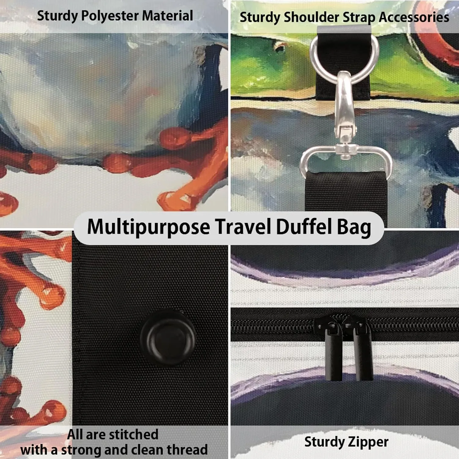 Funny Frog Duffle Bag for Travel, Overnight Weekend Gym Carry On Luggage Bag, Cute Travel Duffel Bag for Men Women