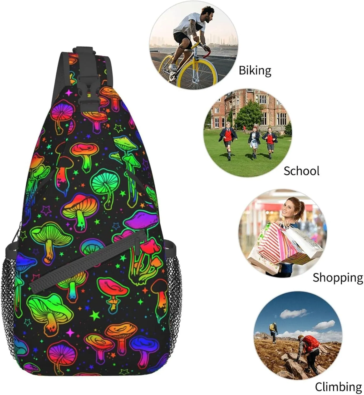 Funny Mushroom Crossbody Bag Mushroom Shoulder Bag Backpack Plant Sling Bag Chest Casual Daypack for Outdoor