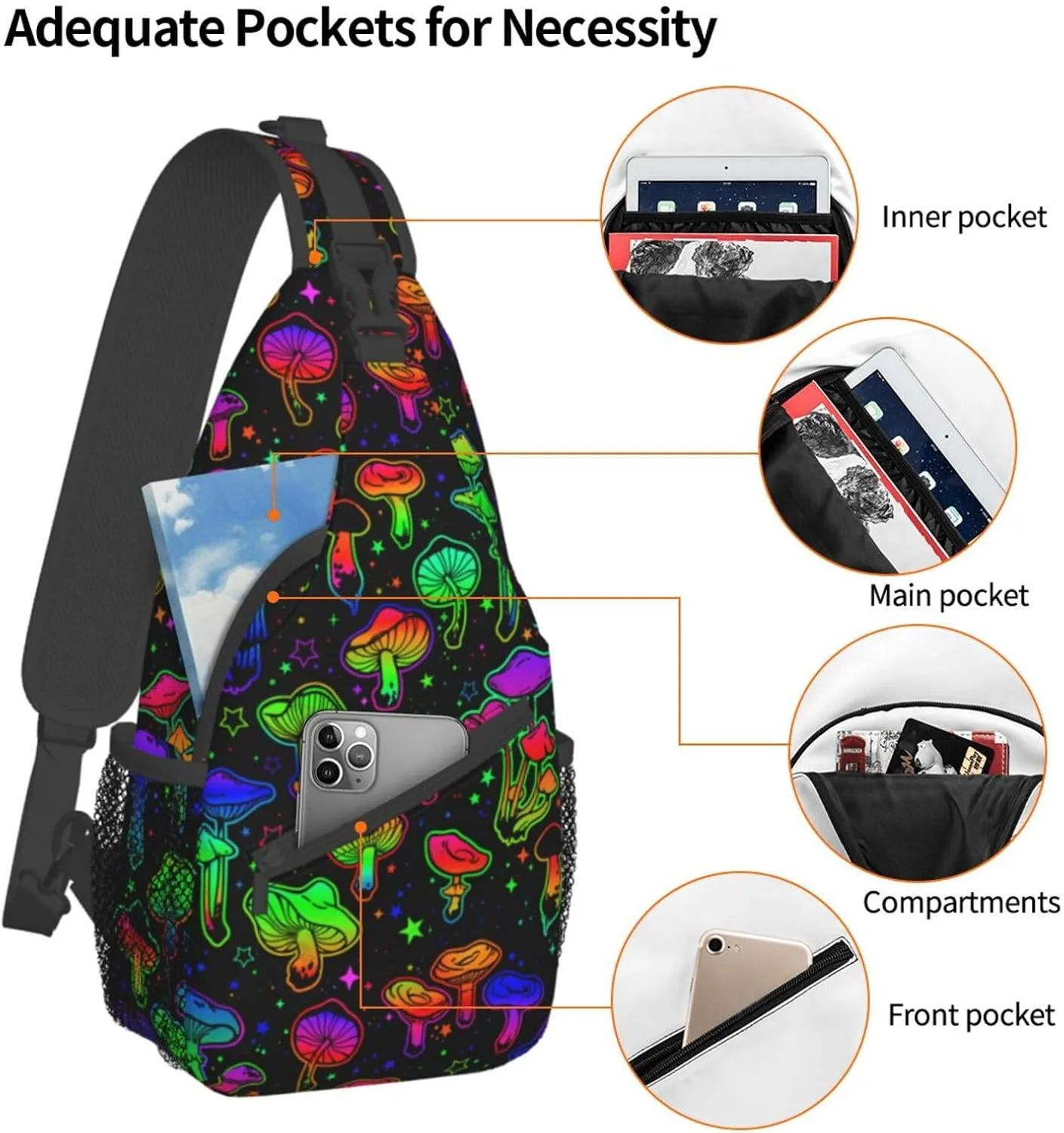 Funny Mushroom Crossbody Bag Mushroom Shoulder Bag Backpack Plant Sling Bag Chest Casual Daypack for Outdoor
