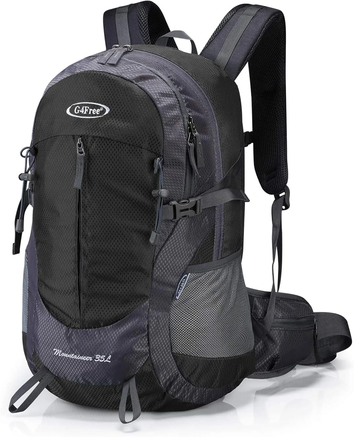 G4Free 35L Hiking Backpack Water Resistant Outdoor Sports Travel Daypack Lightweight with Rain Cover for Women Men (Black)