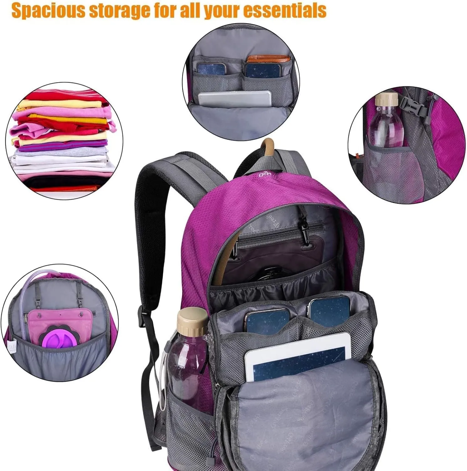G4Free 35L Hiking Backpack Water Resistant Outdoor Sports Travel Daypack Lightweight with Rain Cover for Women Men(Rose Red)