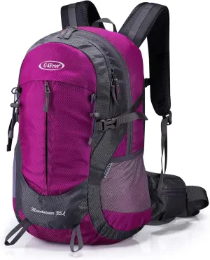 G4Free 35L Hiking Backpack Water Resistant Outdoor Sports Travel Daypack Lightweight with Rain Cover for Women Men(Rose Red)