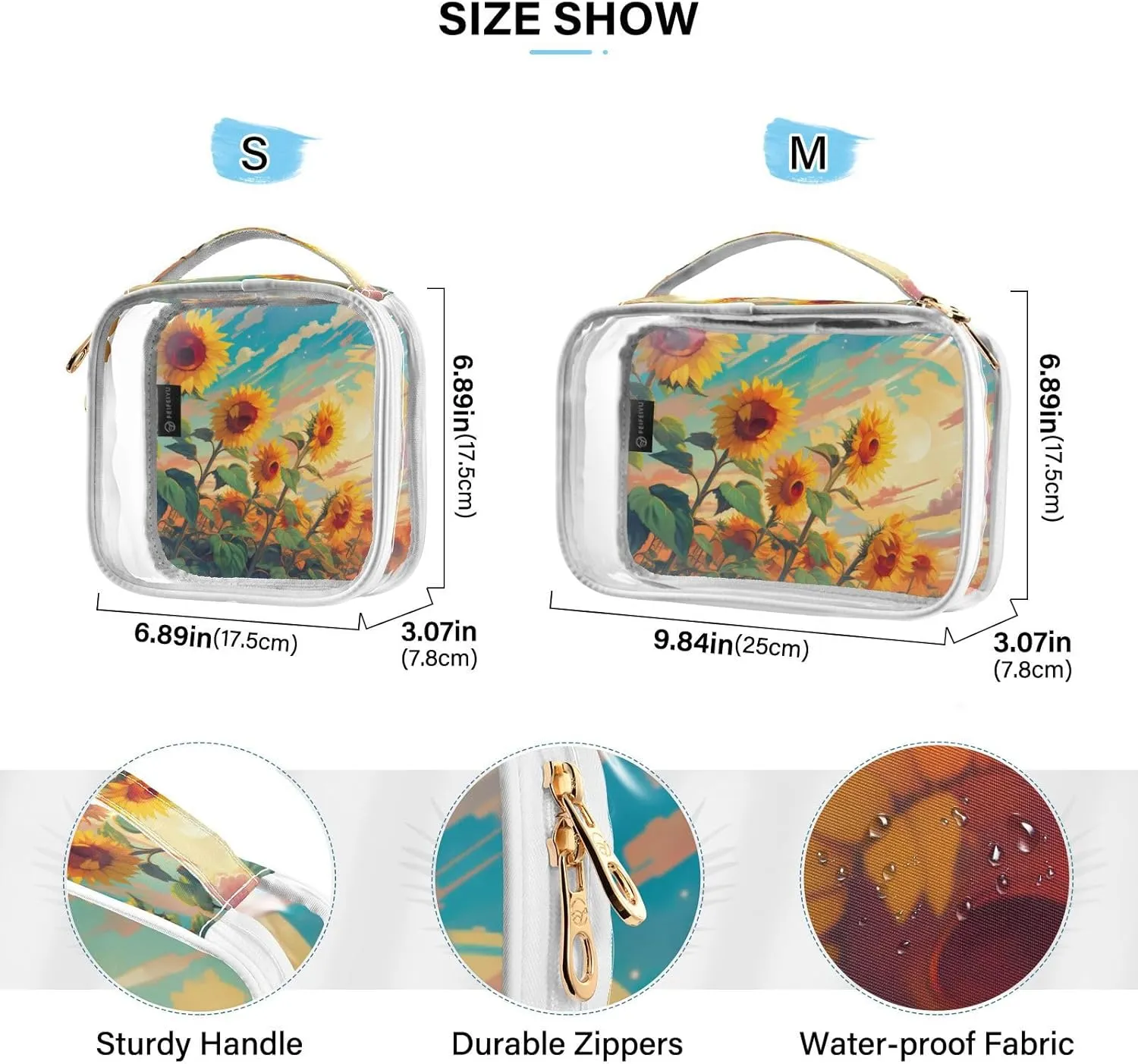 GAIGEO Bunch of Sunflowers Growing from the Sky Makeup Clear Travel Bag, Toiletry Bag for Car, Makeup Travel Bags for Women, 2 Pack