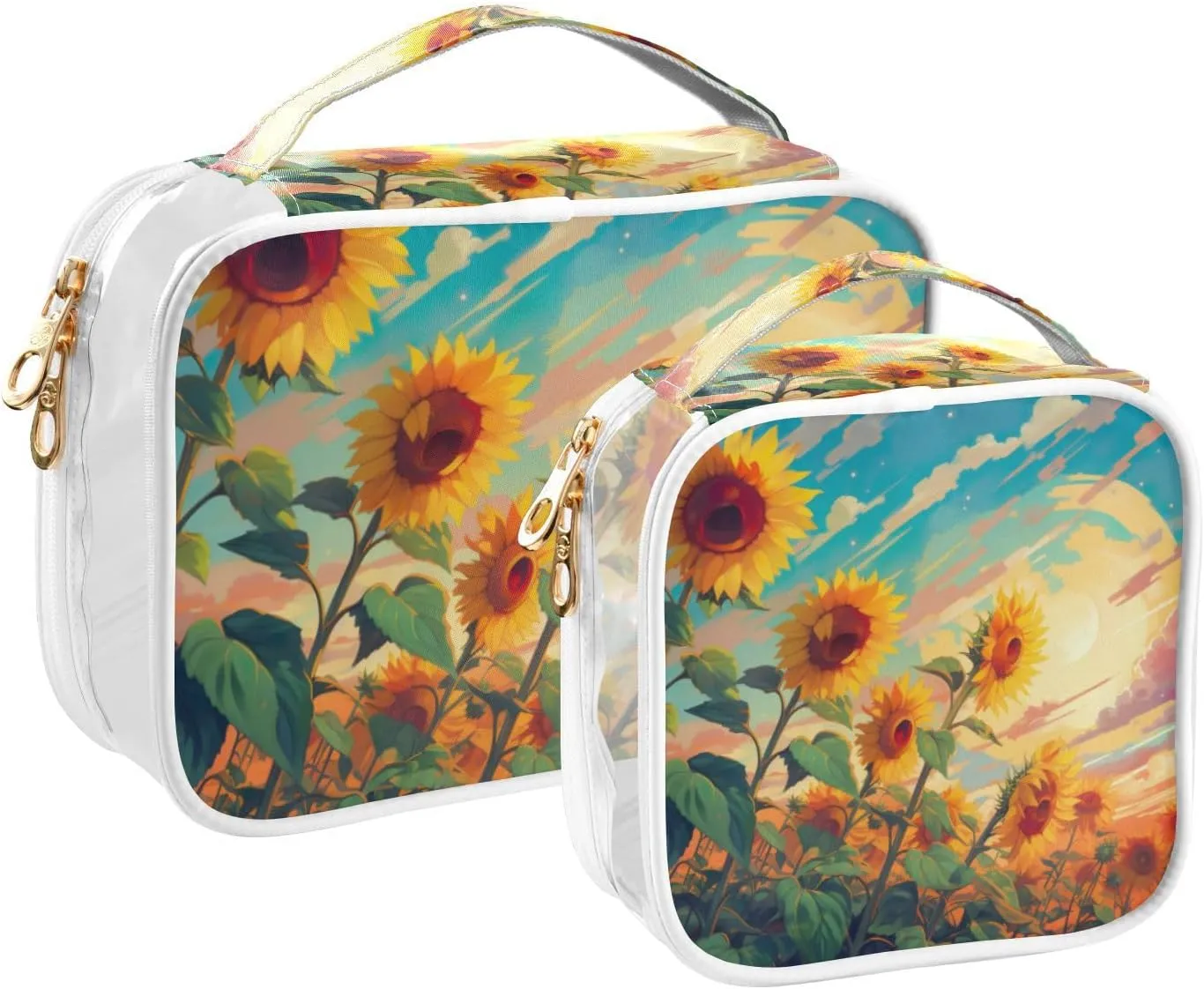 GAIGEO Bunch of Sunflowers Growing from the Sky Makeup Clear Travel Bag, Toiletry Bag for Car, Makeup Travel Bags for Women, 2 Pack