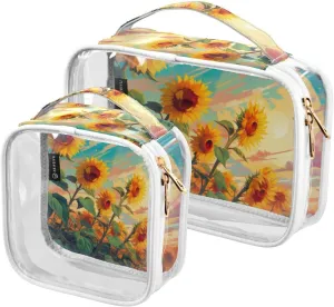 GAIGEO Bunch of Sunflowers Growing from the Sky Makeup Clear Travel Bag, Toiletry Bag for Car, Makeup Travel Bags for Women, 2 Pack