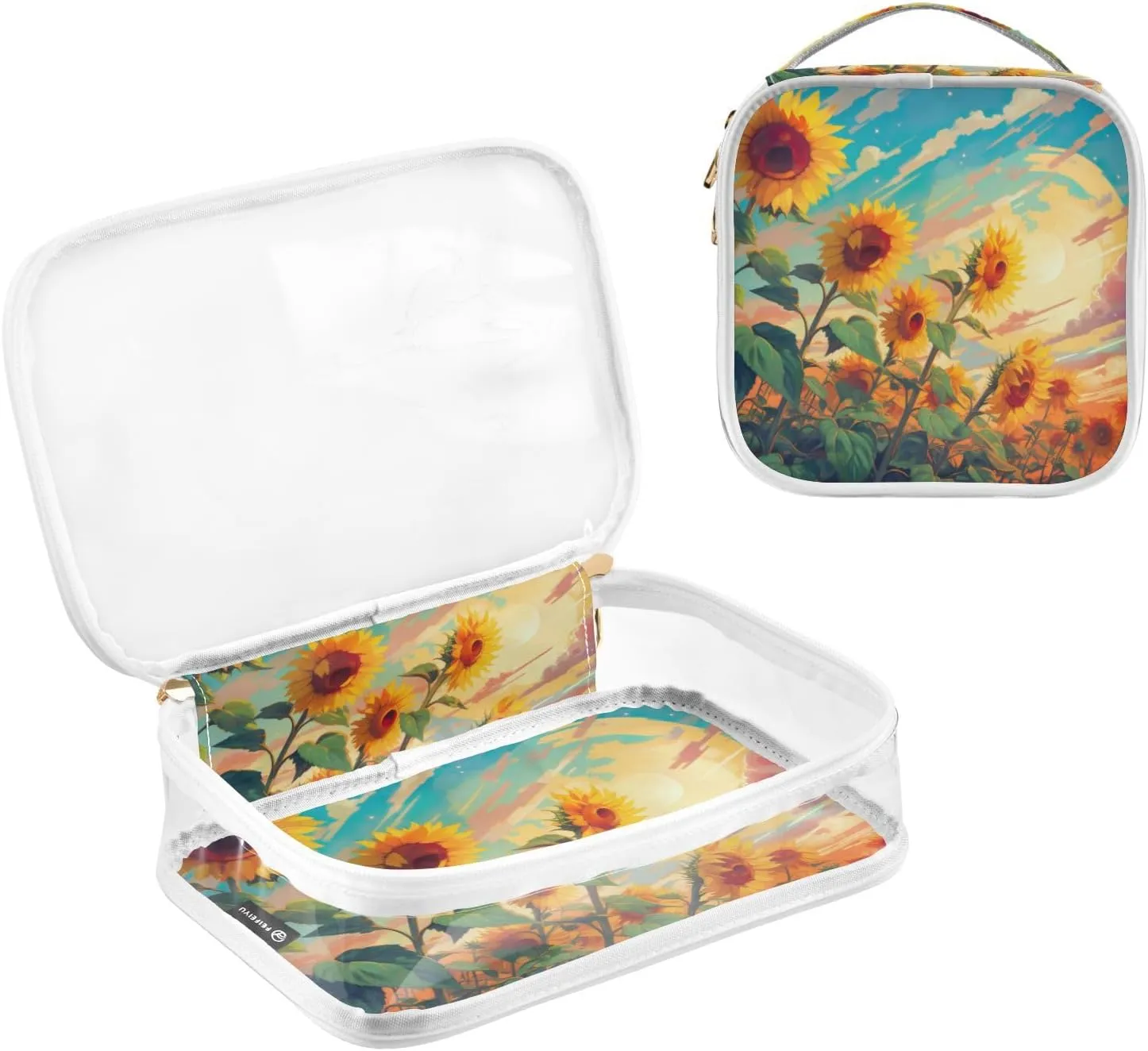 GAIGEO Bunch of Sunflowers Growing from the Sky Makeup Clear Travel Bag, Toiletry Bag for Car, Makeup Travel Bags for Women, 2 Pack