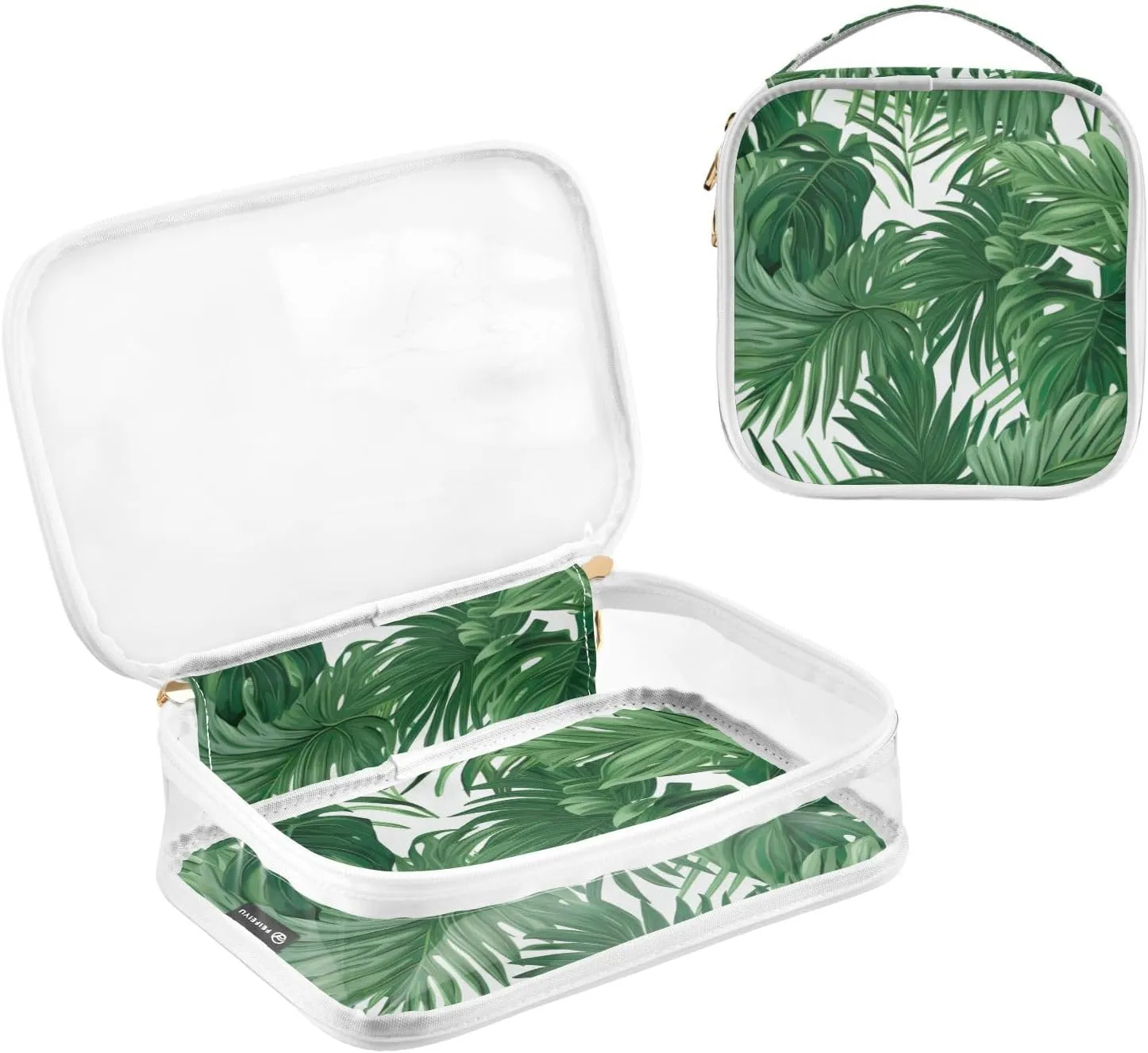 GAIGEO Green Monstera Tropical Palm Leaves Portable Travel Bag Organizer, Clear Zipper Bags for Travel, Travel Essentials for Women Toiletries, 2 Pack