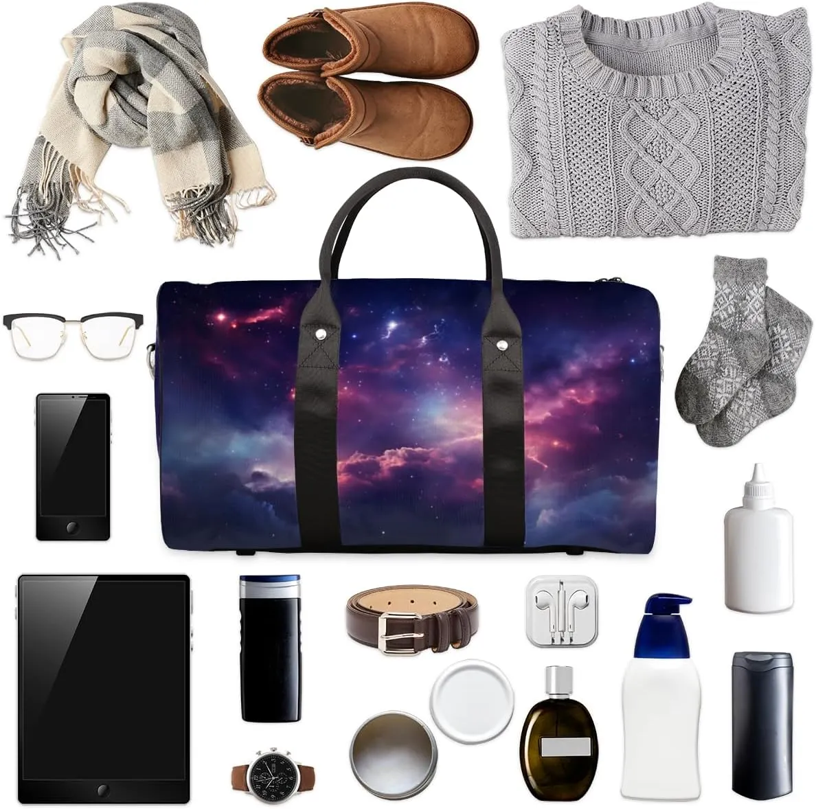 Galaxy Nebula Travel Duffle Bag, Sports Gym Bags for Women Men, Carry On Weekender Overnight Bag, Starry Sky Space Universe Workout Hospital Airplane Trips Bag