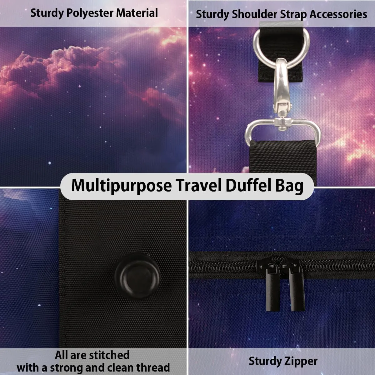 Galaxy Nebula Travel Duffle Bag, Sports Gym Bags for Women Men, Carry On Weekender Overnight Bag, Starry Sky Space Universe Workout Hospital Airplane Trips Bag