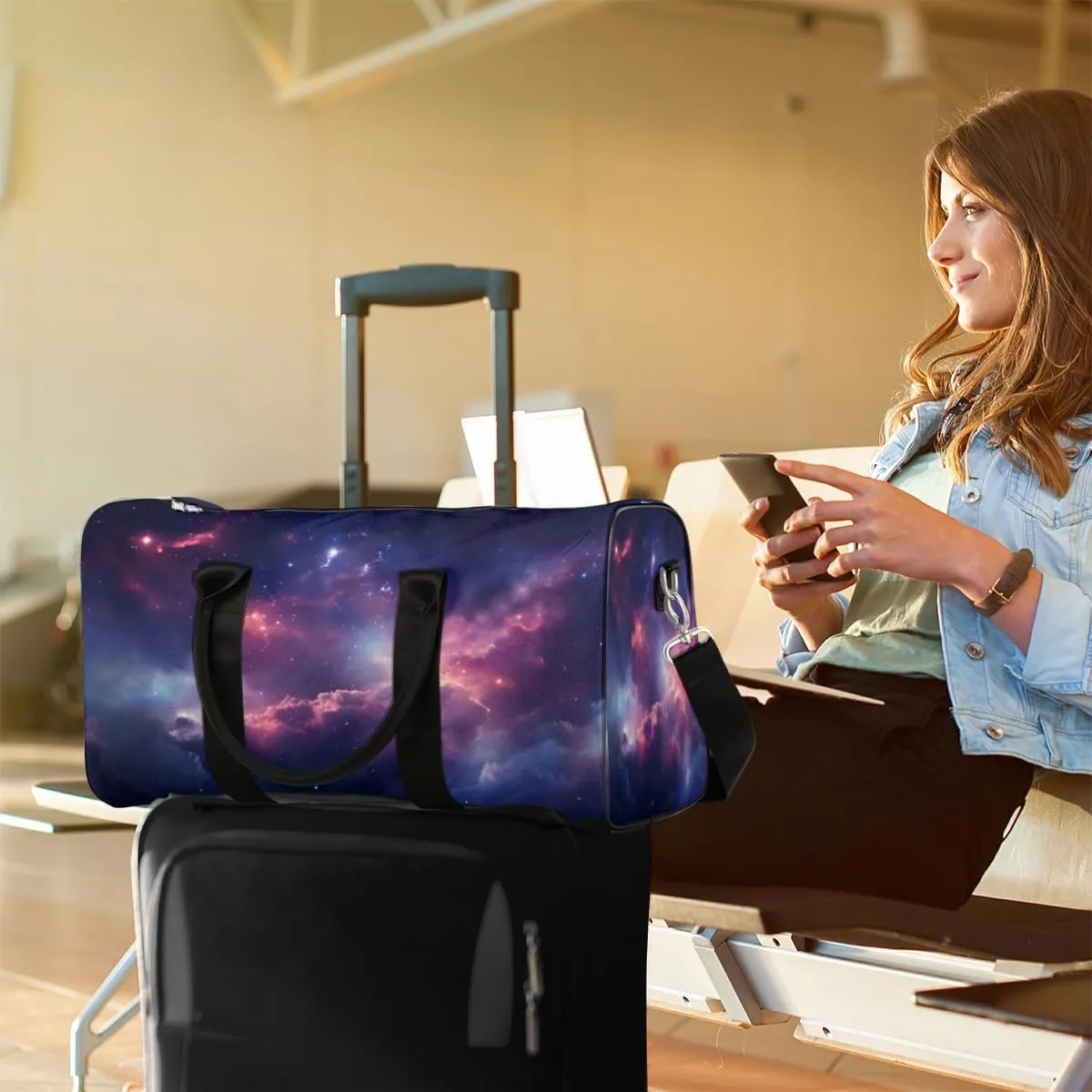 Galaxy Nebula Travel Duffle Bag, Sports Gym Bags for Women Men, Carry On Weekender Overnight Bag, Starry Sky Space Universe Workout Hospital Airplane Trips Bag