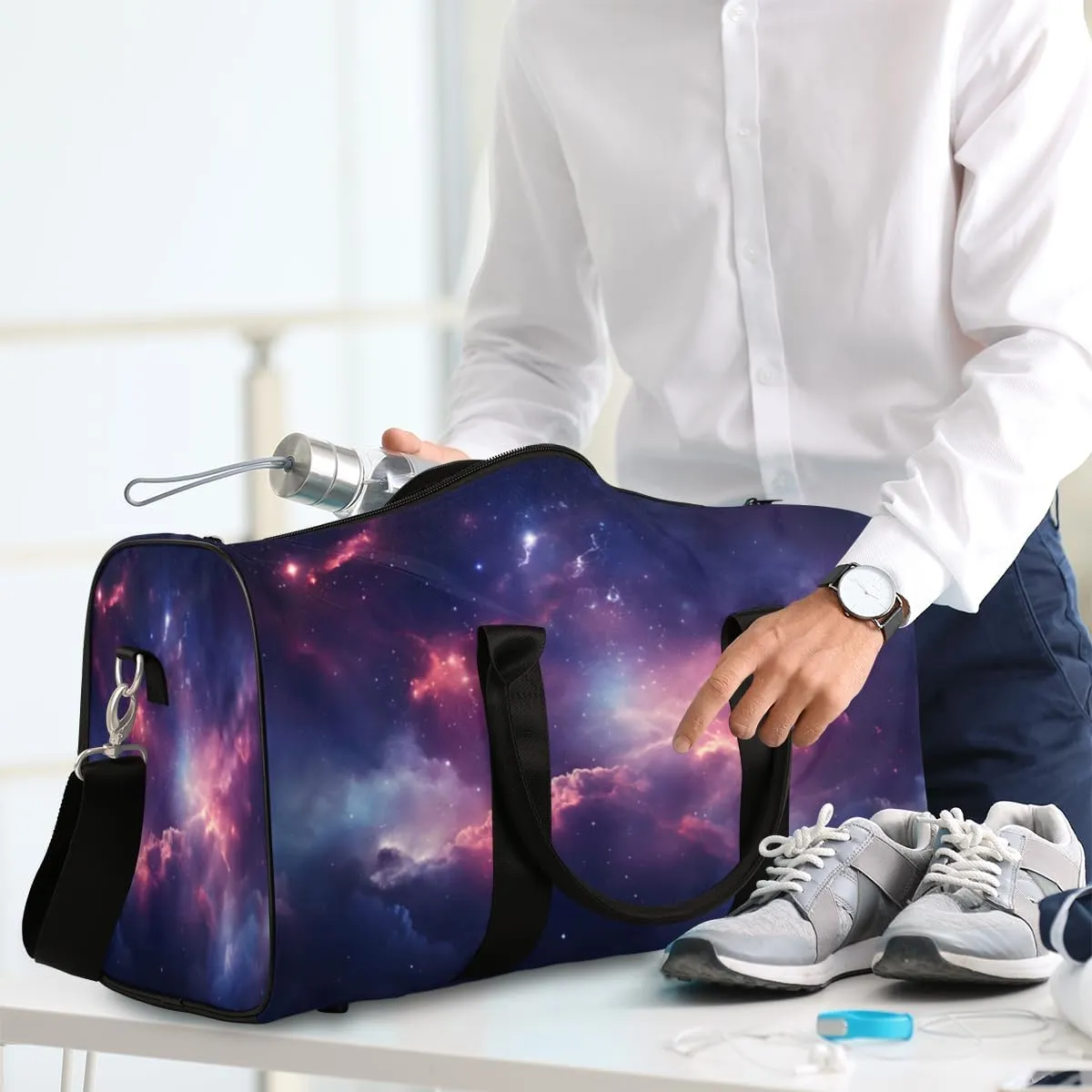 Galaxy Nebula Travel Duffle Bag, Sports Gym Bags for Women Men, Carry On Weekender Overnight Bag, Starry Sky Space Universe Workout Hospital Airplane Trips Bag