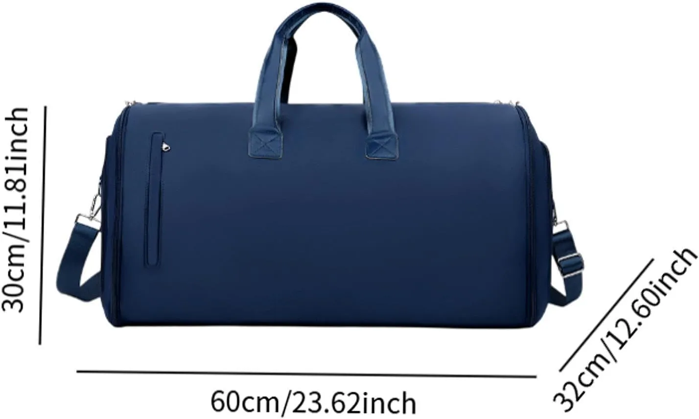 Garment Bag Weekender Bag Leather Duffle Bag for Hiking Outdoor Backpacking Trip, Dark Blue