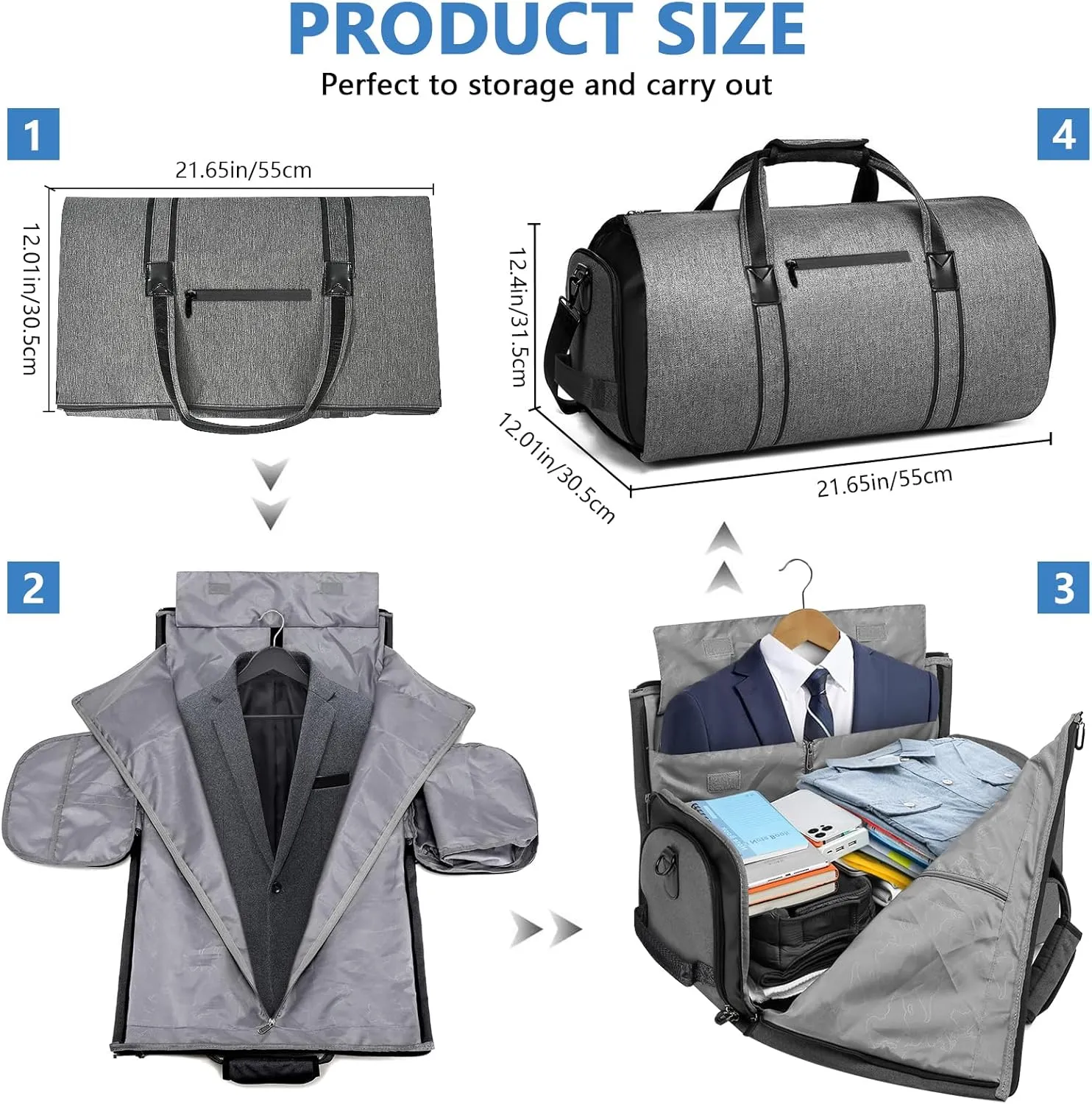 Garment Bags for Travel, Convertible Carry on Garment Duffel Bag Suit Bag with Shoe Compartment for Men Women Travel, 2 in 1 Hanging Suitcase Weekend Bag Flight Bag MIYCOO