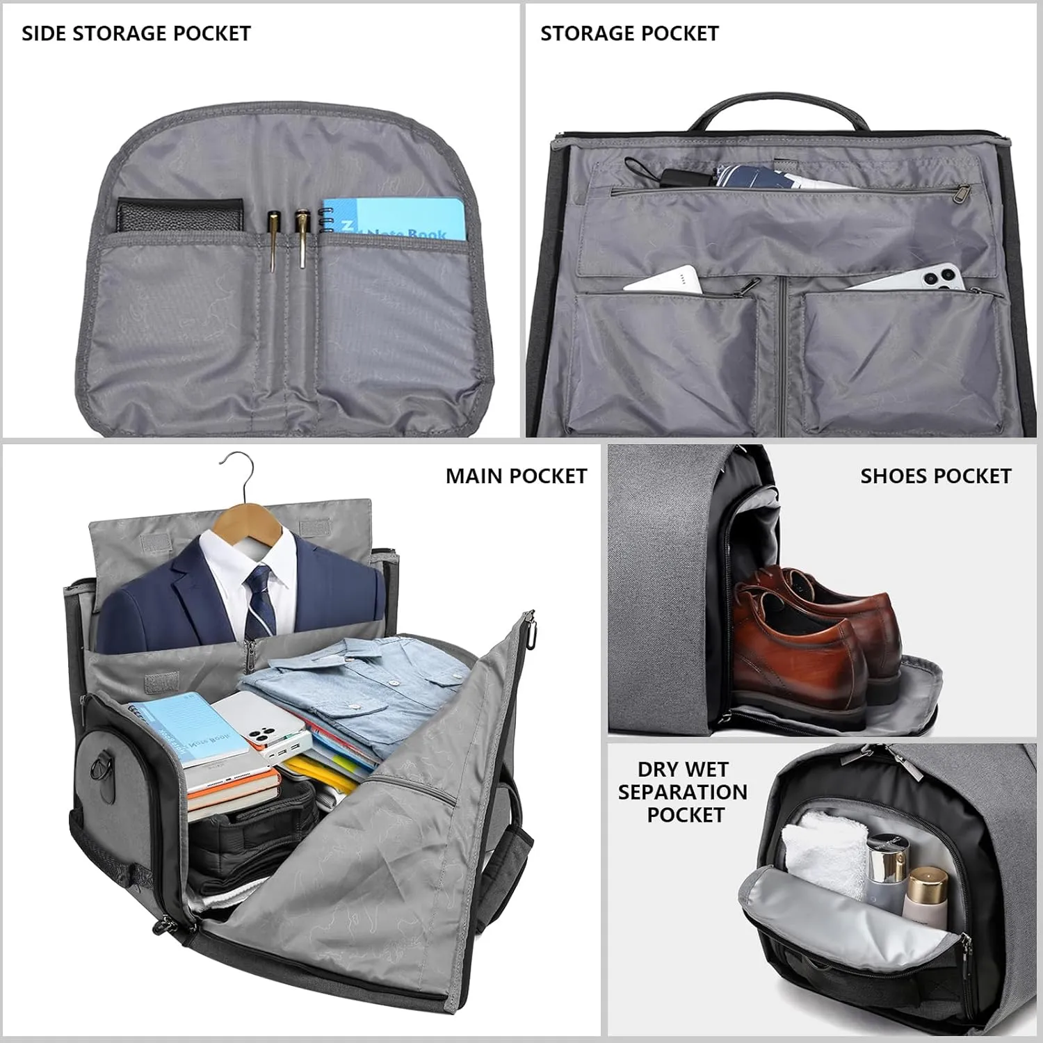 Garment Bags for Travel, Convertible Carry on Garment Duffel Bag Suit Bag with Shoe Compartment for Men Women Travel, 2 in 1 Hanging Suitcase Weekend Bag Flight Bag MIYCOO