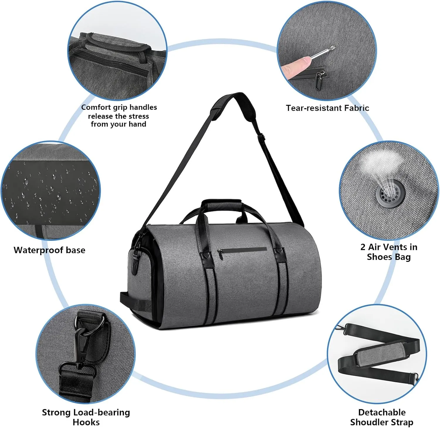 Garment Bags for Travel, Convertible Carry on Garment Duffel Bag Suit Bag with Shoe Compartment for Men Women Travel, 2 in 1 Hanging Suitcase Weekend Bag Flight Bag MIYCOO