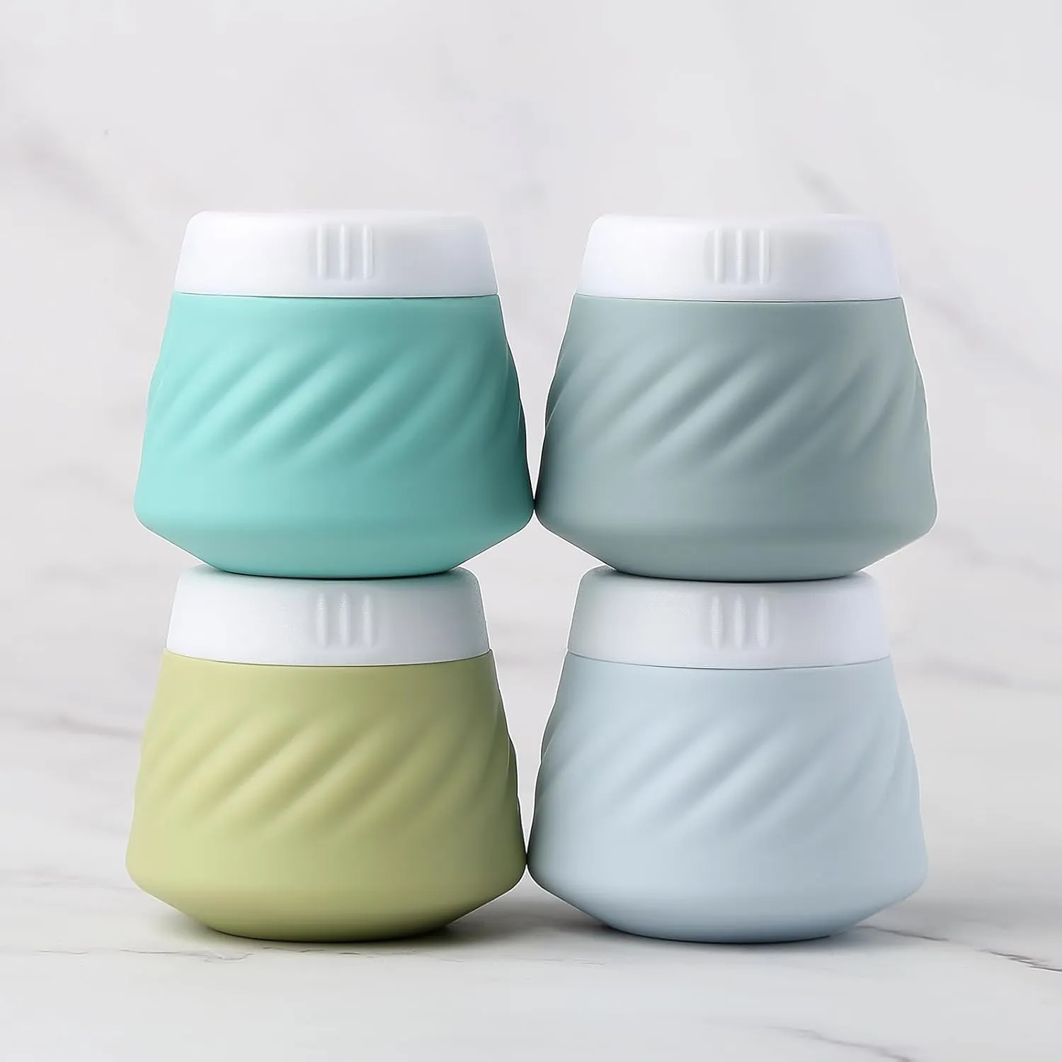 Gemice BPA-Free Silicone Travel Cream Jars with Clear Bag, Leak-proof Toiletries Containers for Cosmetic Face Body Hand Cream (4 Pack)
