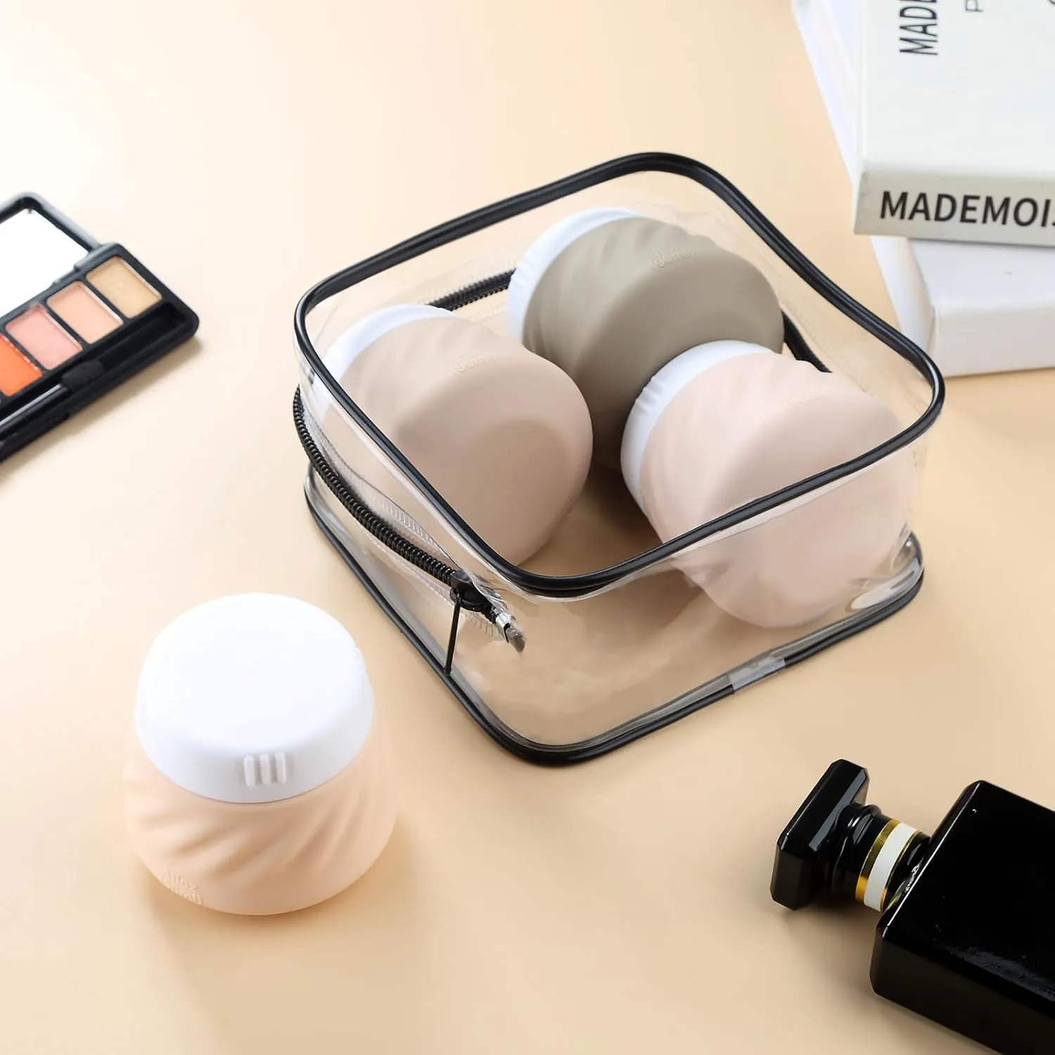 Gemice Travel Containers for Toiletries, TSA Approved 3 oz Leak-proof Silicone Travel Jars for Cream, BPA-Free Travel Size Container with Lid for Cosmetic Shampoo Cream (4 Pack)
